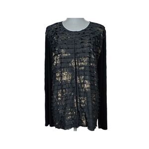 Chico's Travelers Cardigan Size XL 3 Shimmery Ruffles Black Gold Elegant Gala